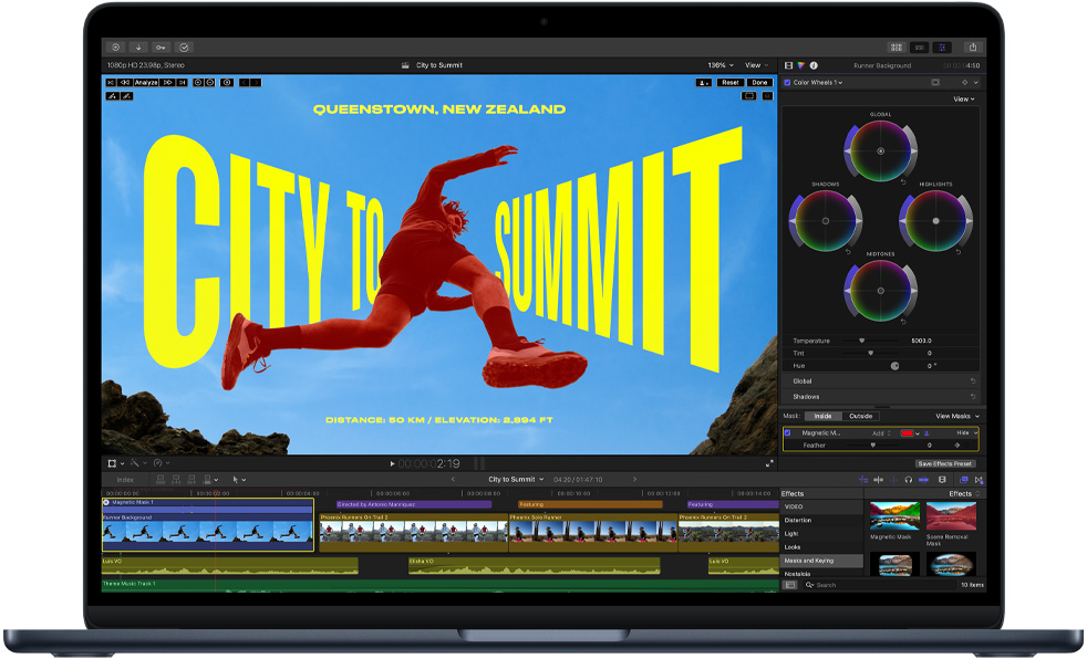 M5 맥북 에어의 슬림한 디자인과 고성능 작업을 시각화한 히어로 이미지